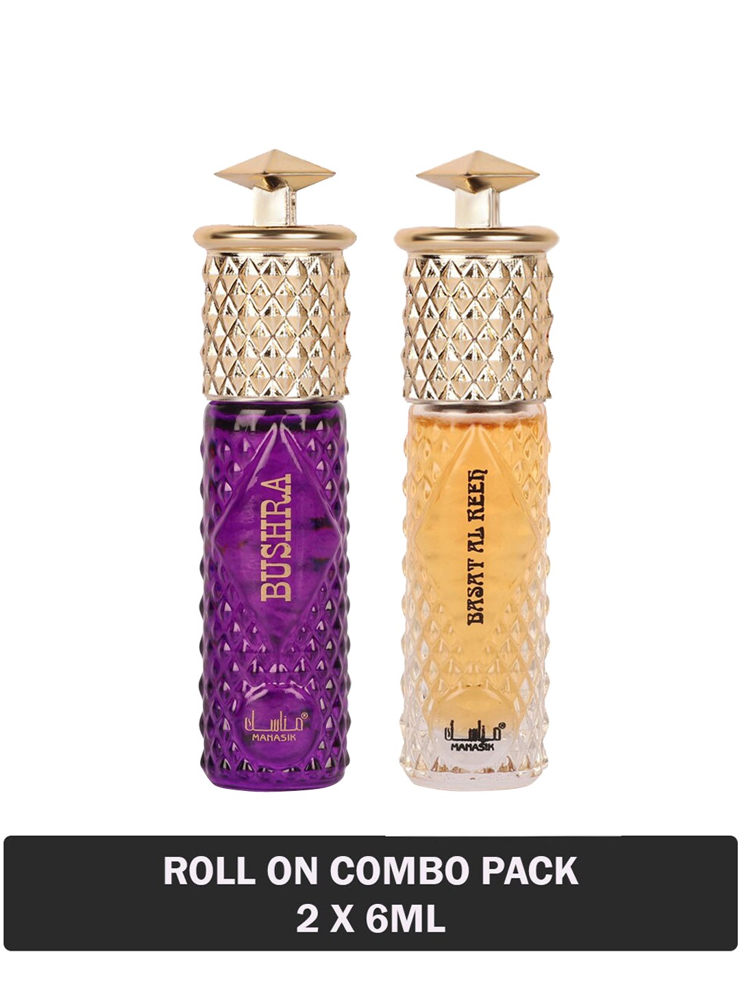 

MANASIK Set Of 2 Long-Lasting Roll-On Attars 6ml Each - Bushra & Basat Al Reeh, Purple