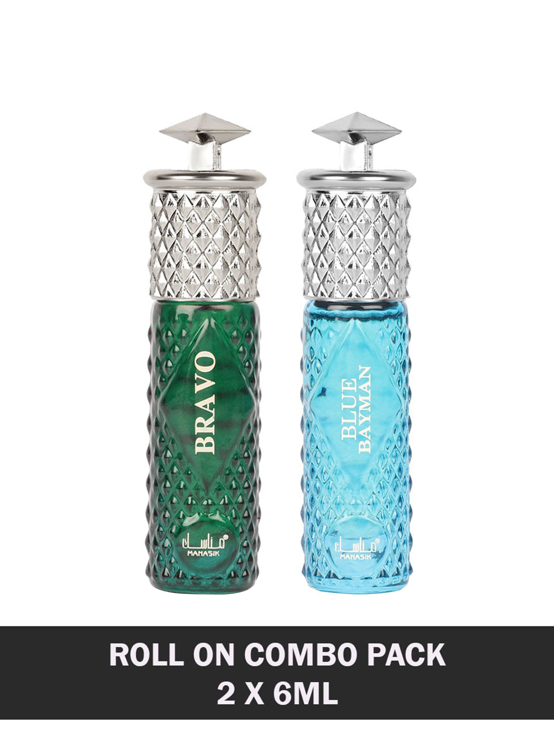 

MANASIK Set Of 2 Long-Lasting Roll-On Attars 6ml Each - Bravo & Blue Bayman, Green