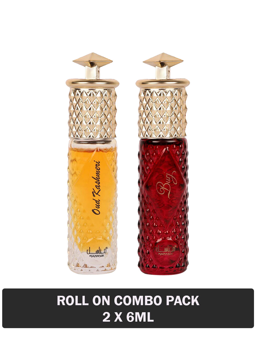 

MANASIK Set Of 2 Long-Lasting Roll-On Attars 6ml Each - Oud Kashmeri & Burj, Yellow