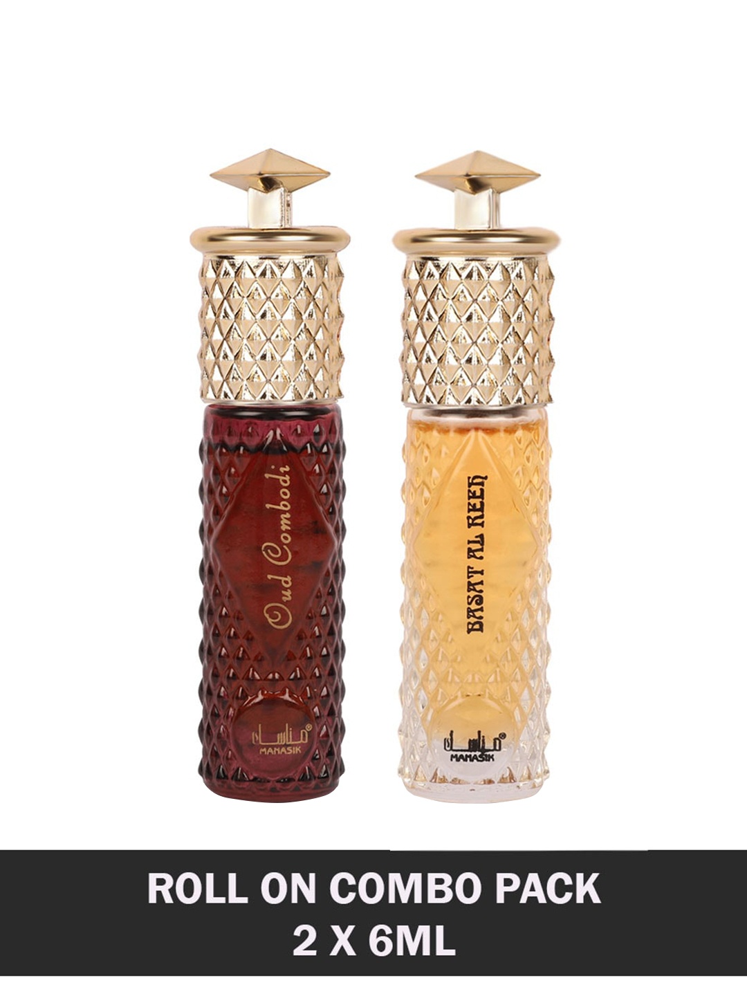 

MANASIK Men Set Of 2 Long-Lasting Roll-On Attars 6ml Each - Oud Combodi & Basat Al Reeh, Brown