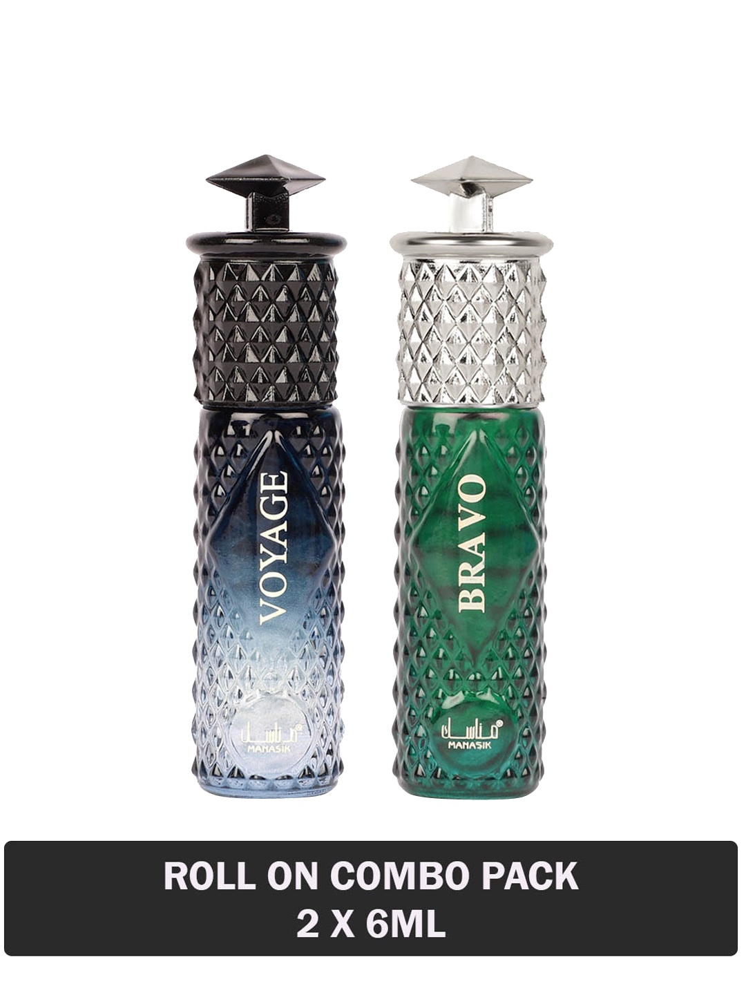 

MANASIK Men Set Of 2 Long Lasting Attars - 6 ml Each - Voyage & Bravo, Green
