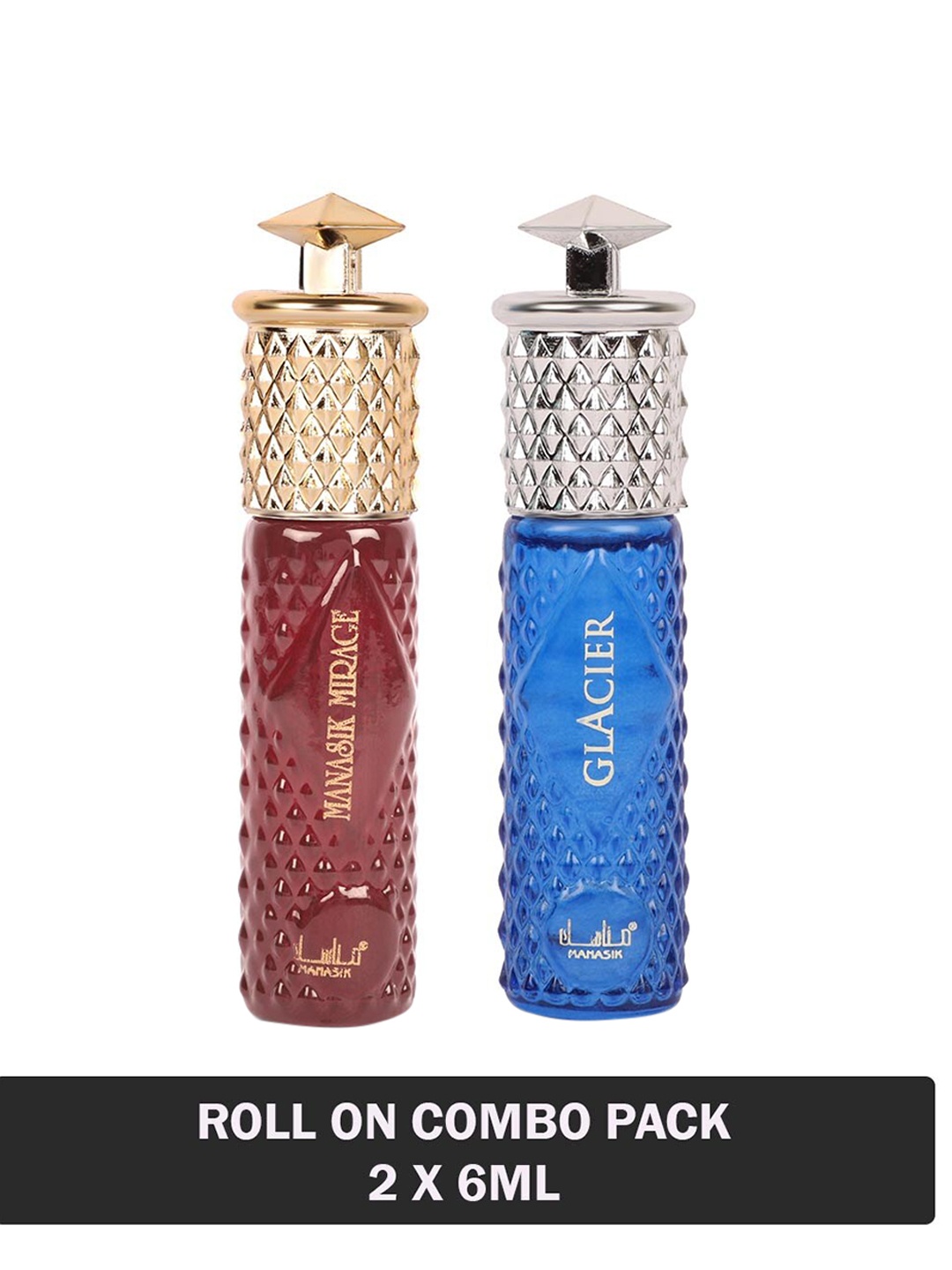 

MANASIK Set Of 2 Long Lasting Attars - 6 ml Each - Mirage & Glacier, Blue