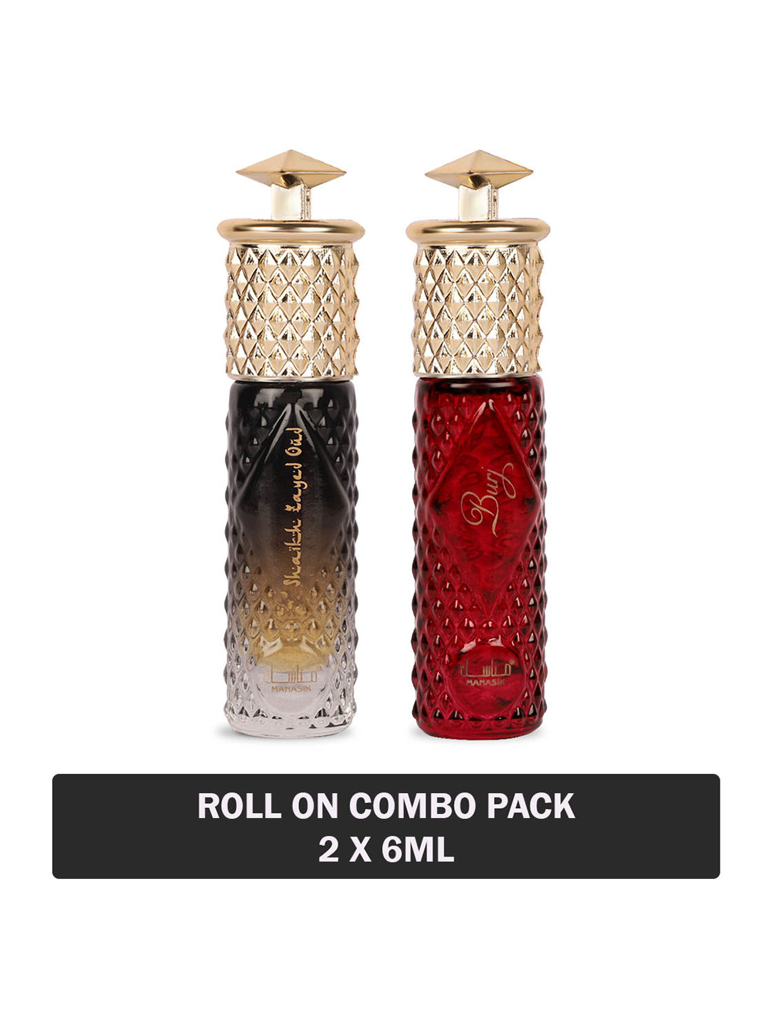 

MANASIK Set Of 2 Long Lasting Attars - 6 ml Each - Shaikh Zayed Oud & Burj, Red