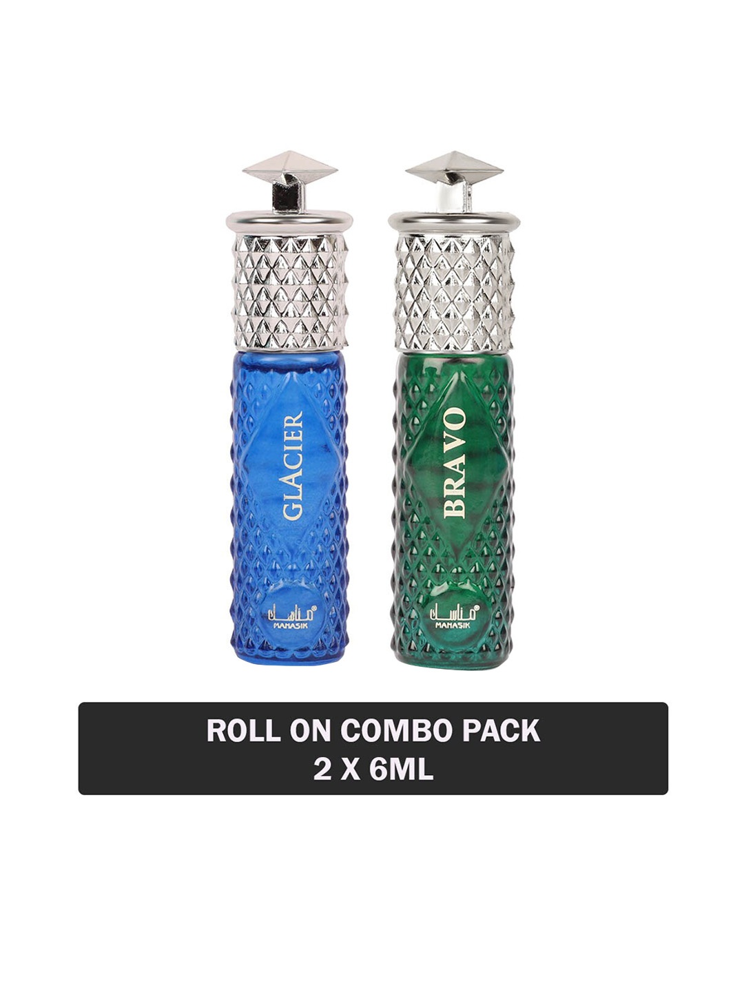

MANASIK Set Of 2 Long Lasting Attars - 6 ml Each - Glacier & Bravo, Green