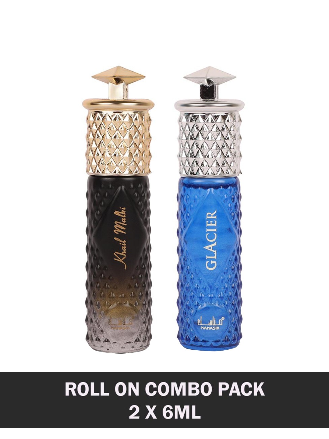 

MANASIK Set Of 2 Long-Lasting Roll-On Attars 6ml Each - Khail Malki & Glacier, Blue