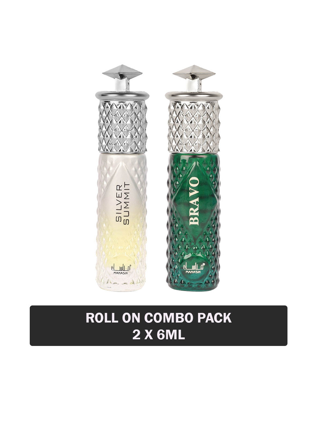 

MANASIK Men Set Of 2 Long Lasting Attars - 6 ml Each - Silver Summit & Bravo, Green