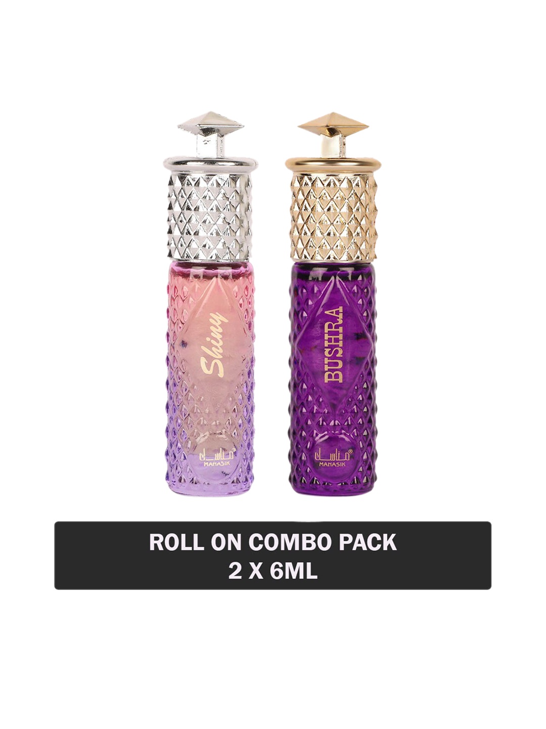 

MANASIK Set Of 2 Long Lasting Attars 6 ml Each - Shiny Pink & Bushra, Transparent