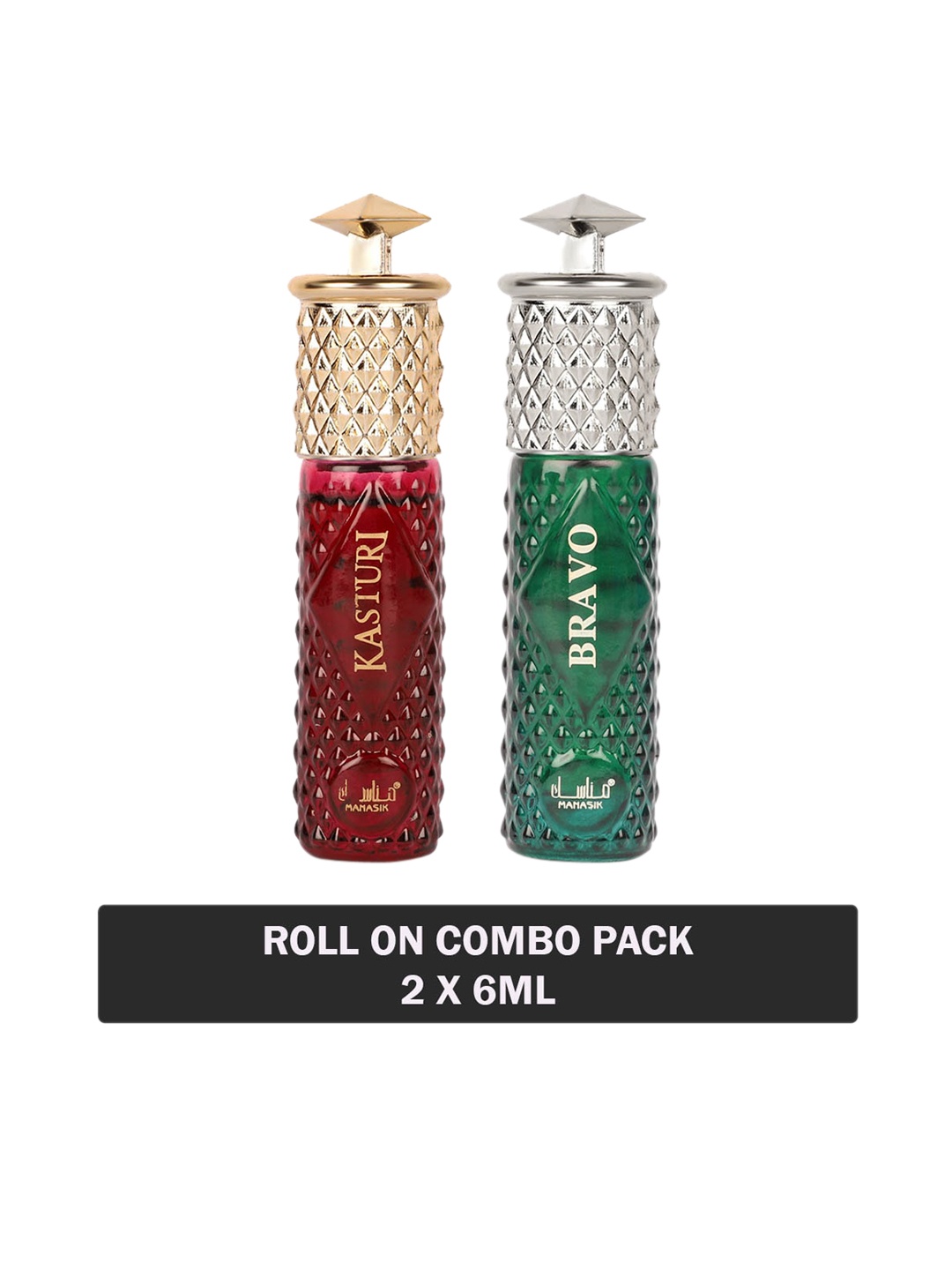 

MANASIK Set Of 2 Long Lasting Attars 6 ml Each - Kasturi & Bravo, Transparent