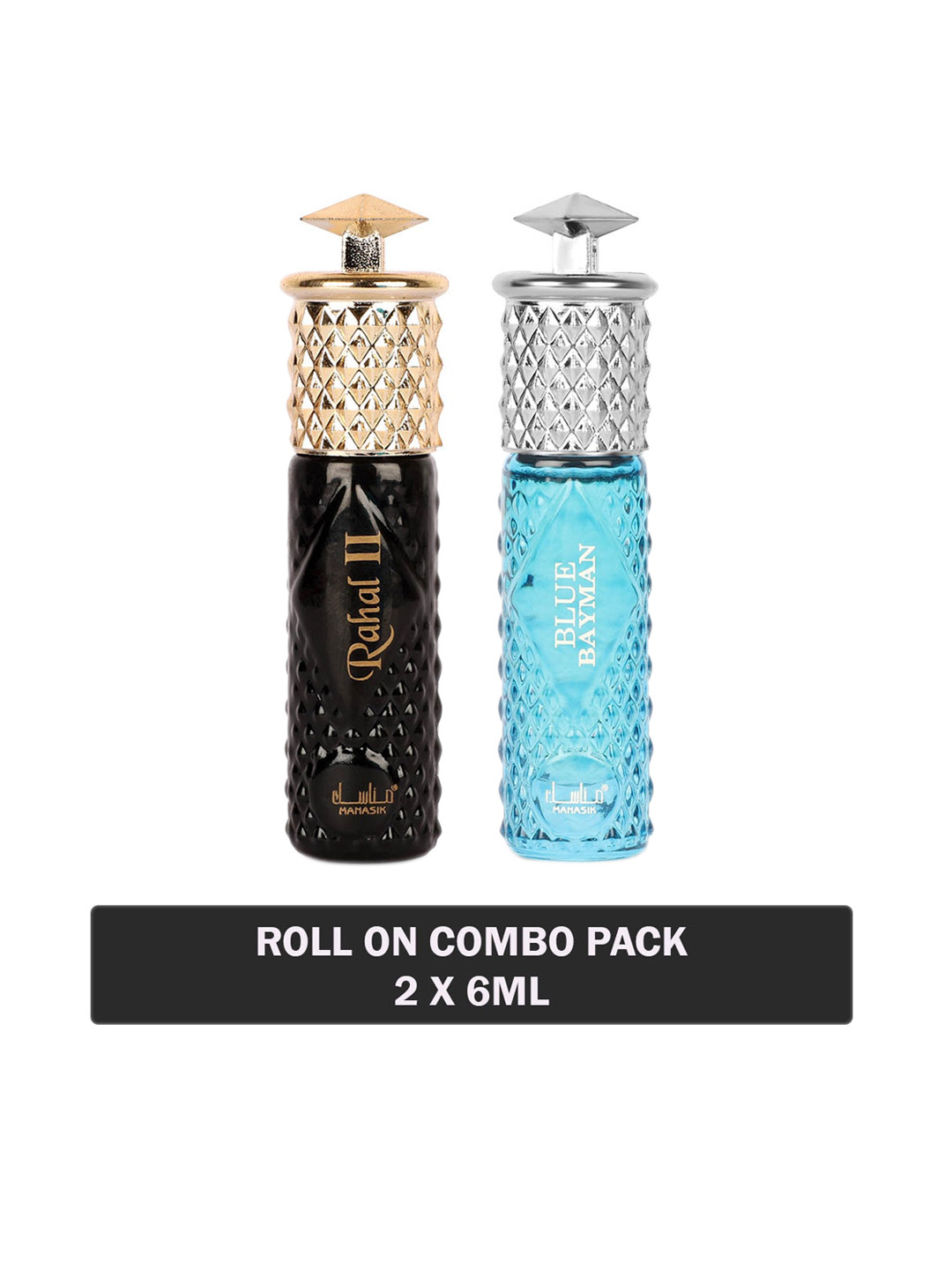 

MANASIK Set Of 2 Long Lasting Attars 6 ml Each - Rahal II & Blue Bayman, Transparent