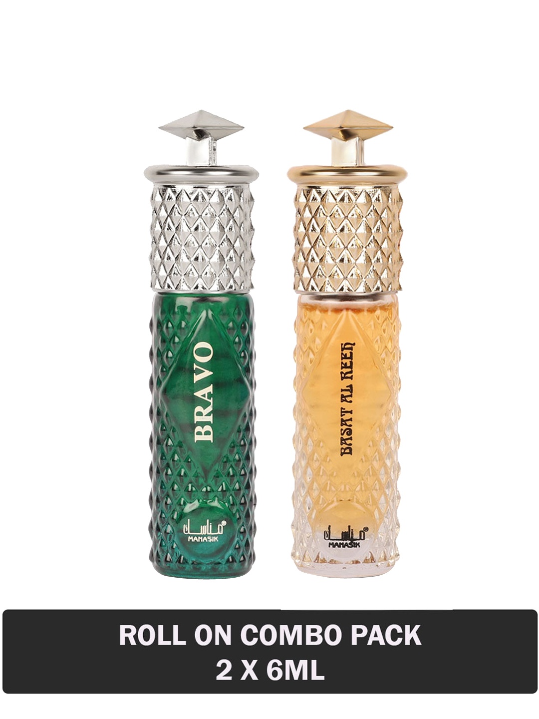 

MANASIK Set Of 2 Long Lasting Attars 6 ml Each - Bravo & Basat Al Reeh, Transparent