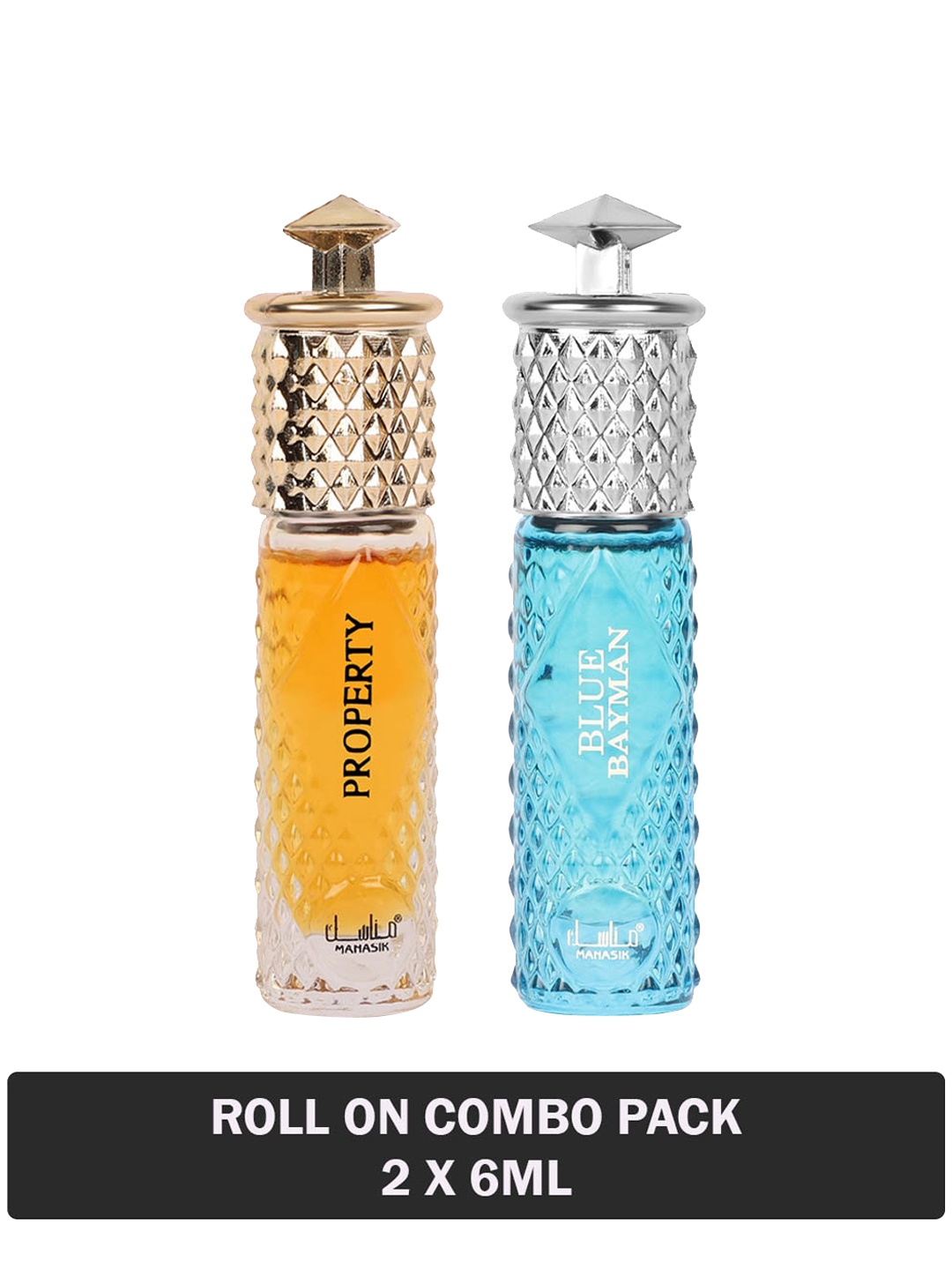 

MANASIK Set Of 2 Long Lasting Attars 6 ml Each - Property & Blue Bayman, Transparent