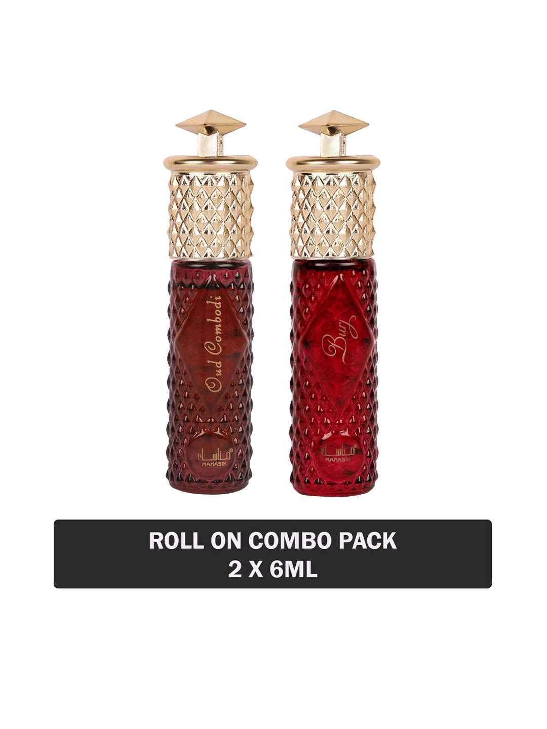 

MANASIK Set of Oud Combodi & Burj Long Lasting Attars - 6 ml Each, Red