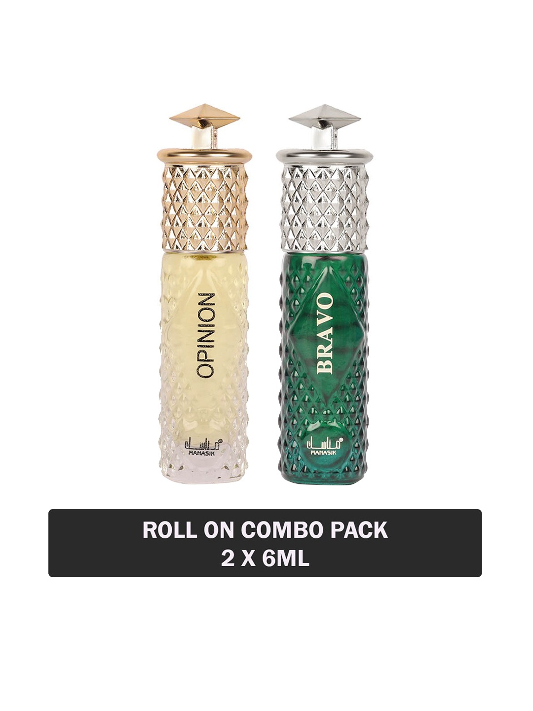 

MANASIK Men Set of Opinion & Bravo Long Lasting Attars - 6 ml Each, Green