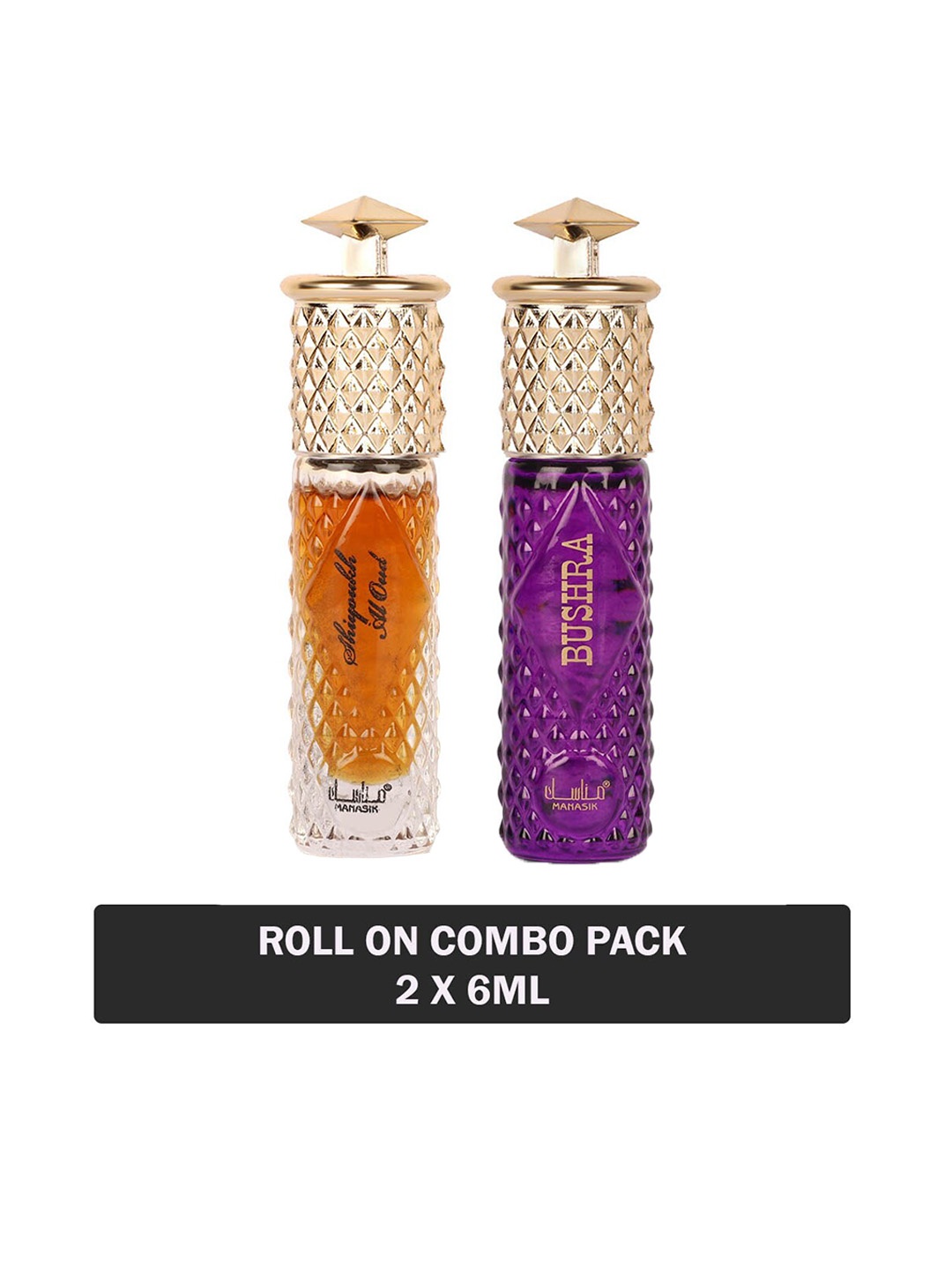 

MANASIK Set of Shiyoukh Al Oud & Bushra Long Lasting Attars - 6 ml Each, Purple