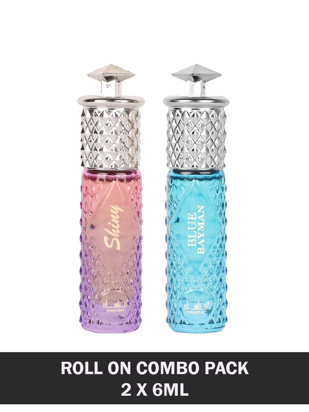 

MANASIK Set Of 2 Long Lasting Attars - 6 ml Each - Shiny Pink & Blue Bayman