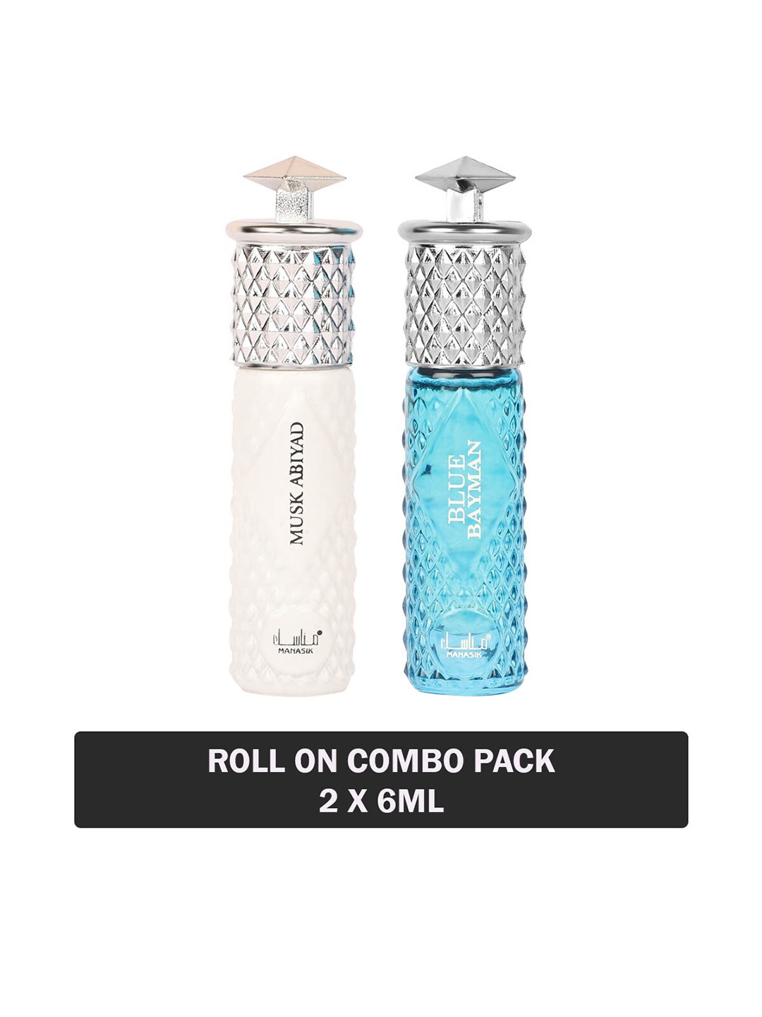 

MANASIK Set Of 2 Long Lasting Attars - 6 ml Each - Musk Abiyad & Blue Bayman, Multi