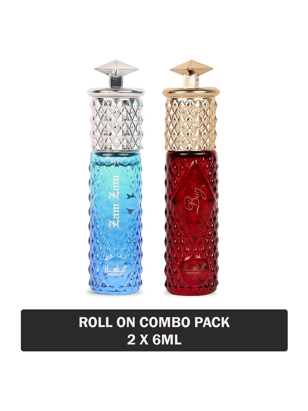 

MANASIK Set Of 2 Long Lasting Attars 6 ml Each - Zam Zam & Burj, Blue