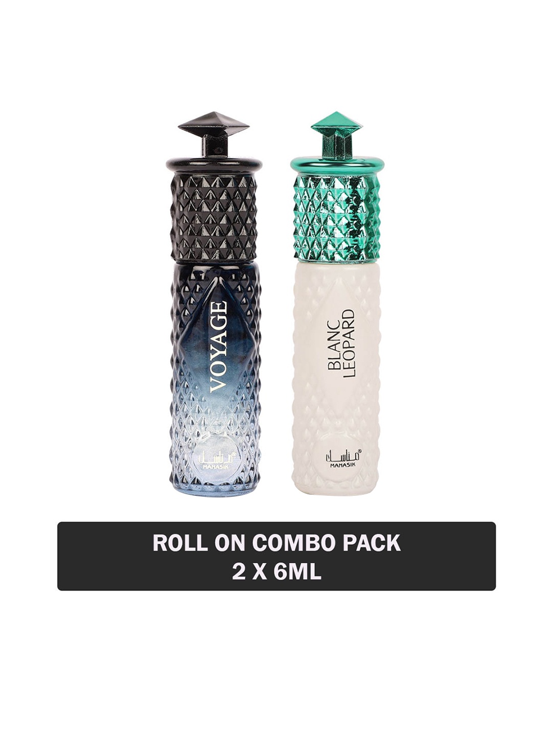 

MANASIK Men Set Of 2 Long Lasting Attars - 6 ml Each - Voyage & Blanc Leopard, Blue