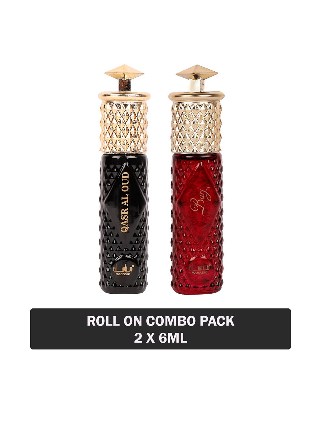

MANASIK Set Of 2 Long Lasting Attars - 6 ml Each - Qasr Al Oud & Burj, Black