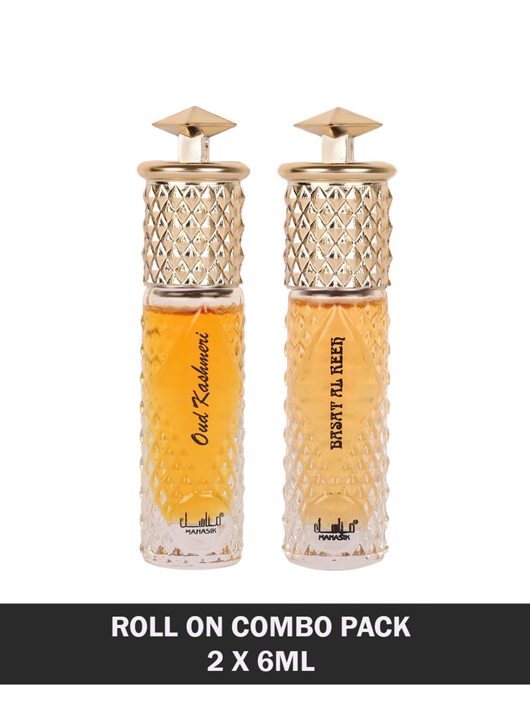 

MANASIK Men Set Of 2 Long Lasting Attars - 6 ml Each - Oud Kashmeri & Basat Al Reeh, Yellow