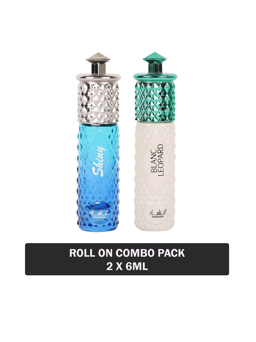 

MANASIK Set of Shiny Blue & Blanc Leopard Long-Lasting Roll-On Attar - 6 ml Each, White