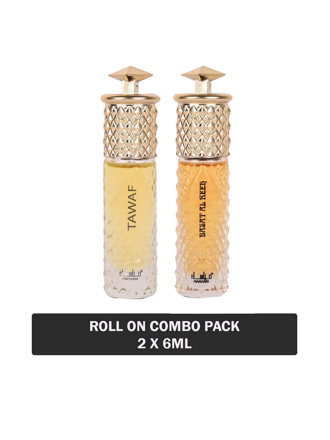 

MANASIK Set Of 2 Long Lasting Attars - 6 ml Each - Tawaf & Basat Al Reeh, Yellow