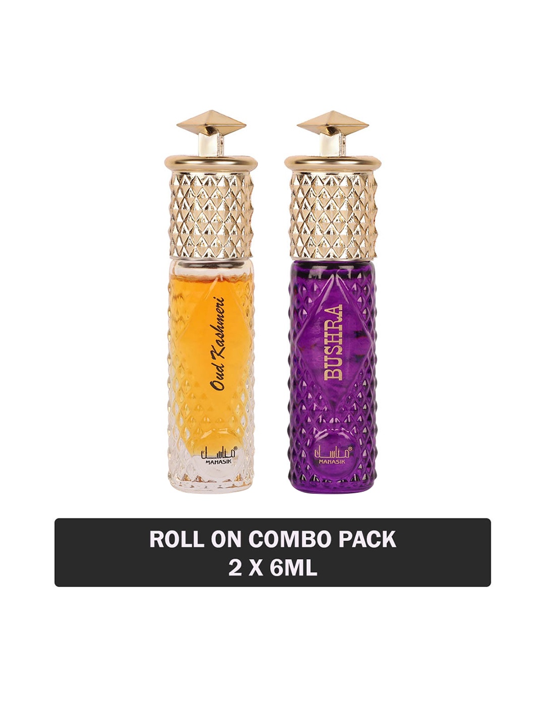 

MANASIK Set Of 2 Long-Lasting Roll-On Attars 6ml Each- Oud Kashmeri & Bushra, Multi