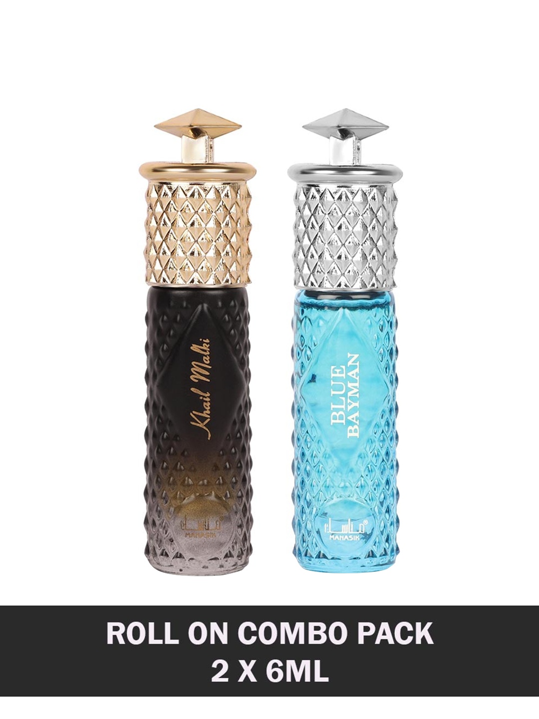 

MANASIK Set Of 2 Long-Lasting Roll-On Attars 6ml Each- Khail Malki & Blue Bayman