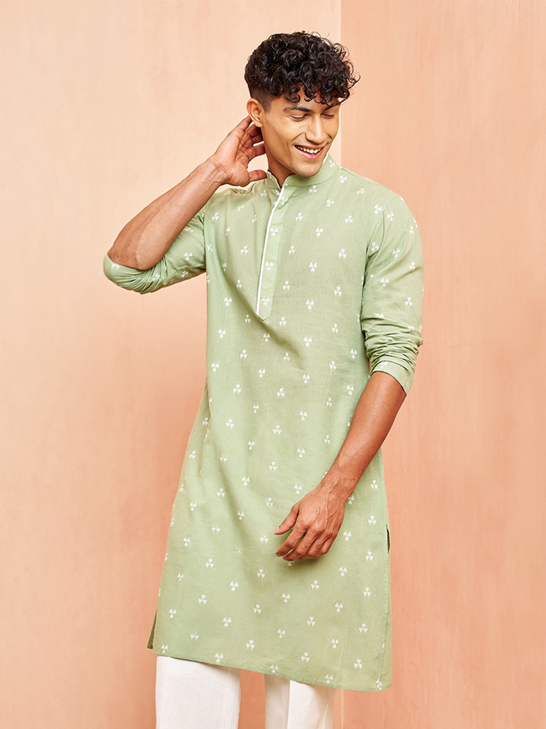 VASTRAMAY Geometric Woven Design Jacquard Cotton Kurta