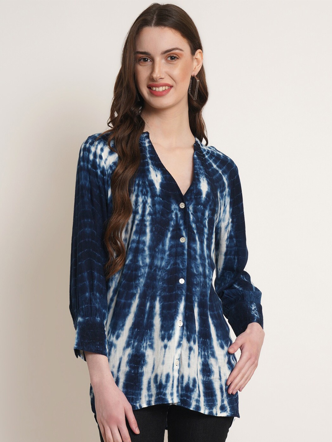 

Maaesa Women Blue Tie & Dye Casual Shirt