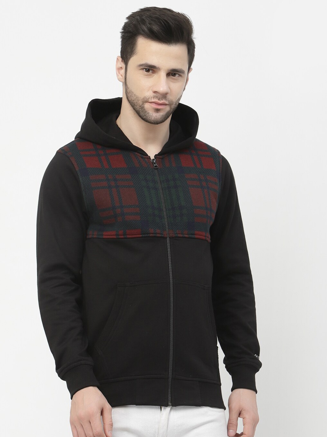 

Kalt Checked Hooded Fleece Sweatshirt, Black