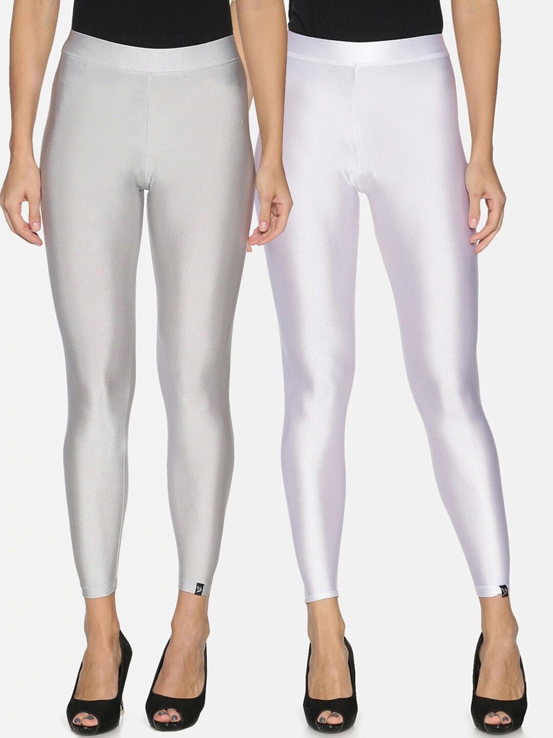 

TWIN BIRDS 2 Pcs Shimmer Tailored-Fit Ankle-Length Leggings, Silver