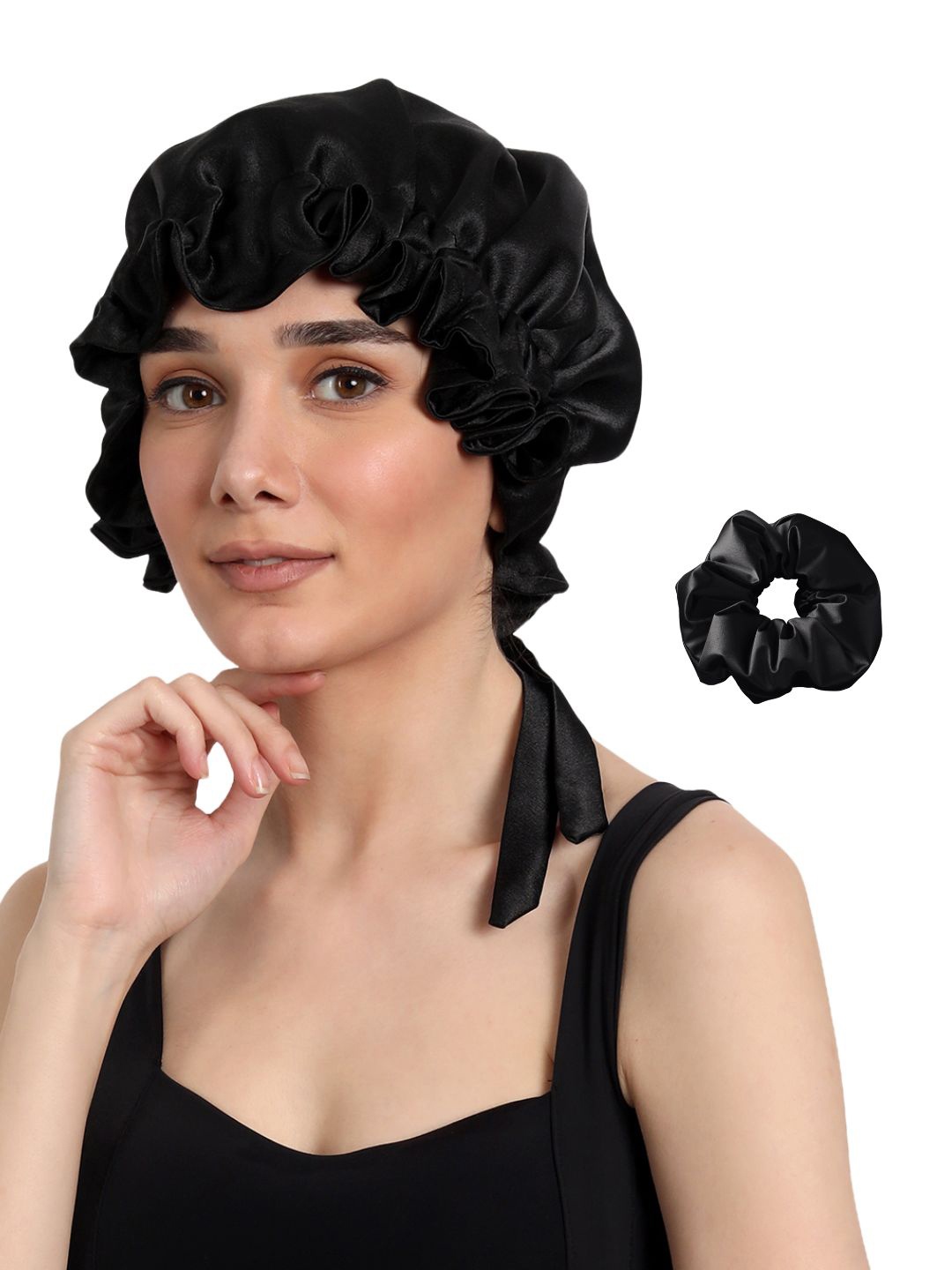 

Mueras Women Hair Bonnet Sleep Cap Scrunchie Combo, Black