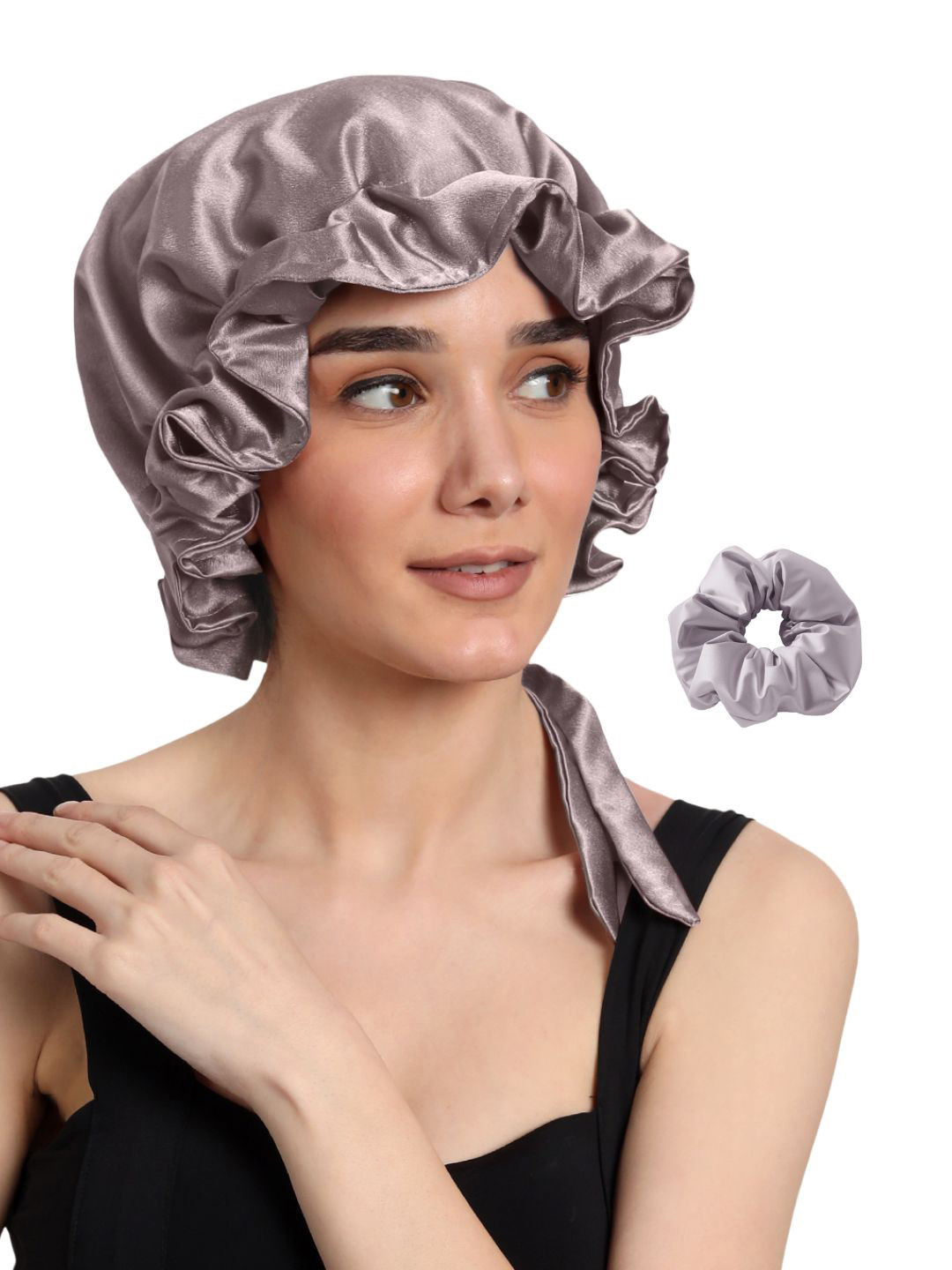 

Mueras Women Fabric Hair Bonnet Sleep Cap Scrunchie Combo, Lavender