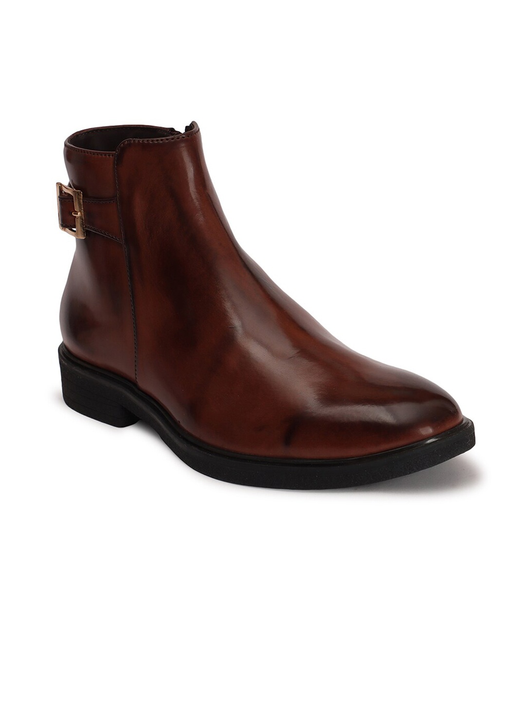 

Carlton London Men Mid Top Block Heel Boots With Buckle Detail, Brown
