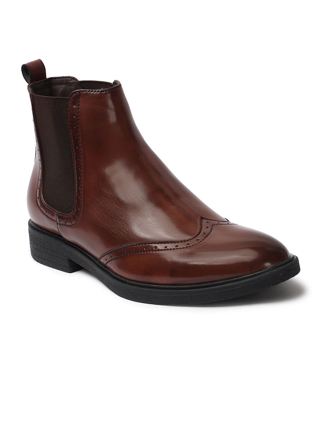 

Carlton London Men Textured Mid Top Block Heel Chelsea Boots, Brown