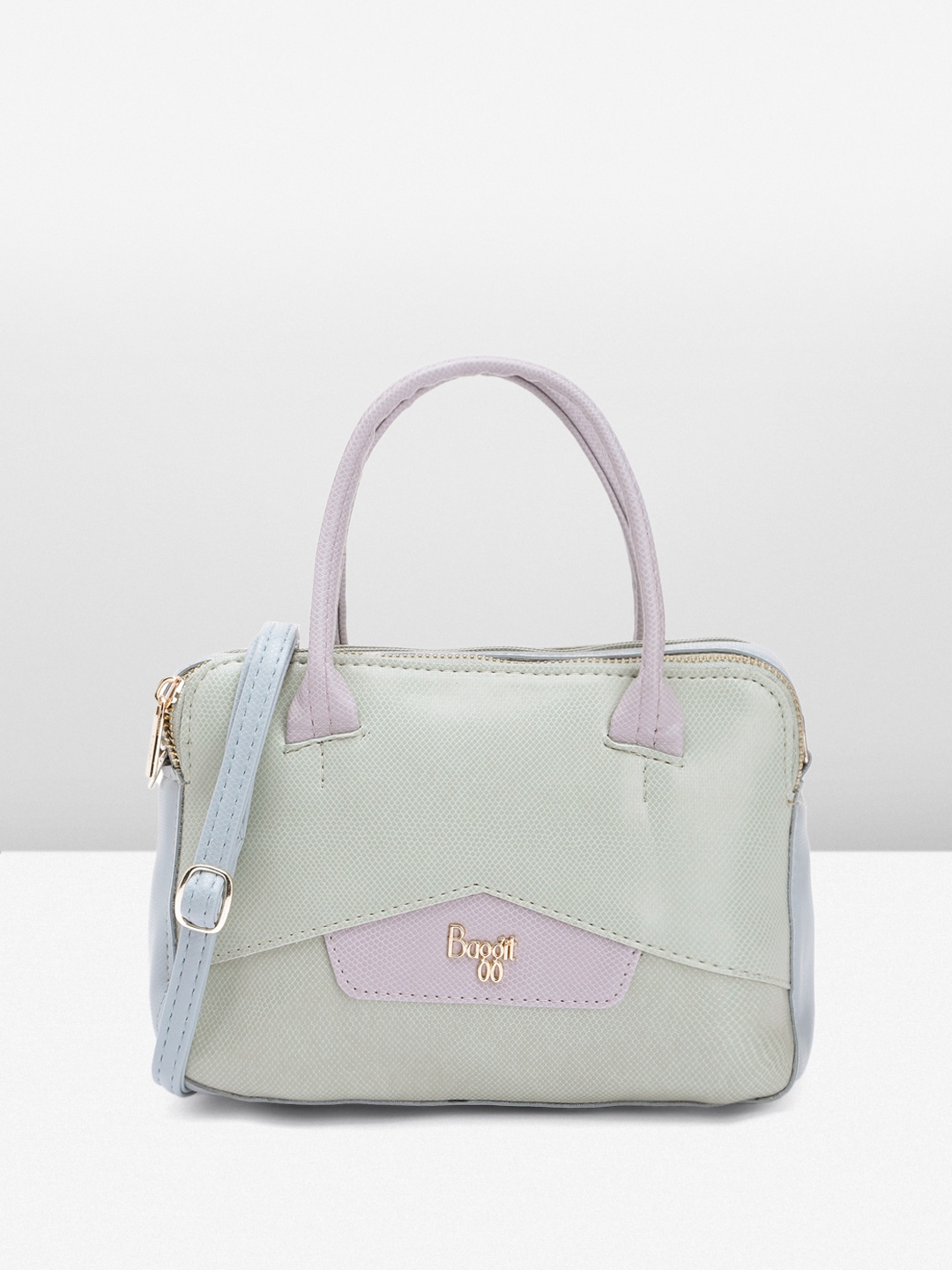 

Baggit Colourblocked PU Structured Handheld Bag with Applique Detail, Green