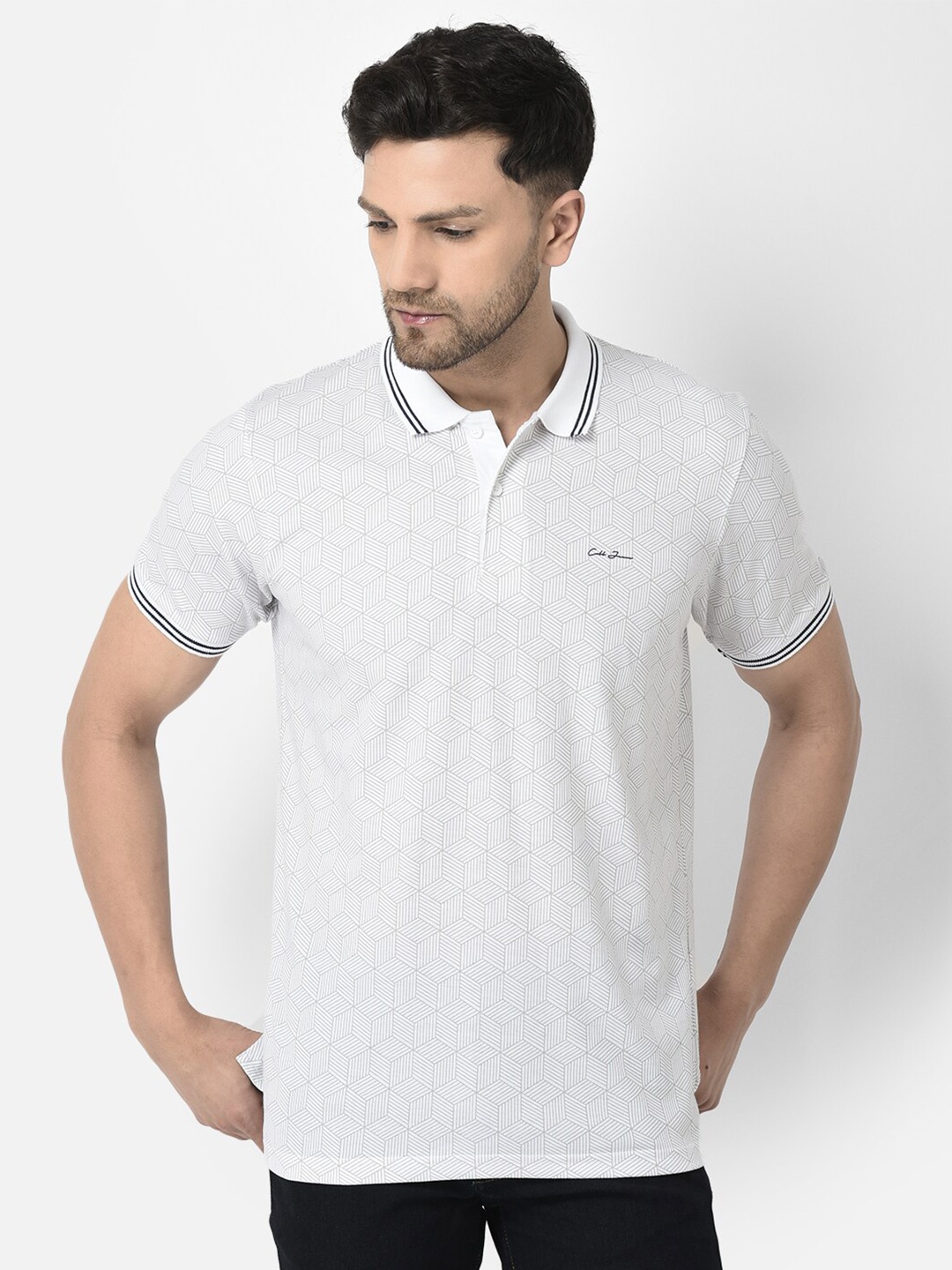 

COBB Geometric Printed Cotton T-shirt, White