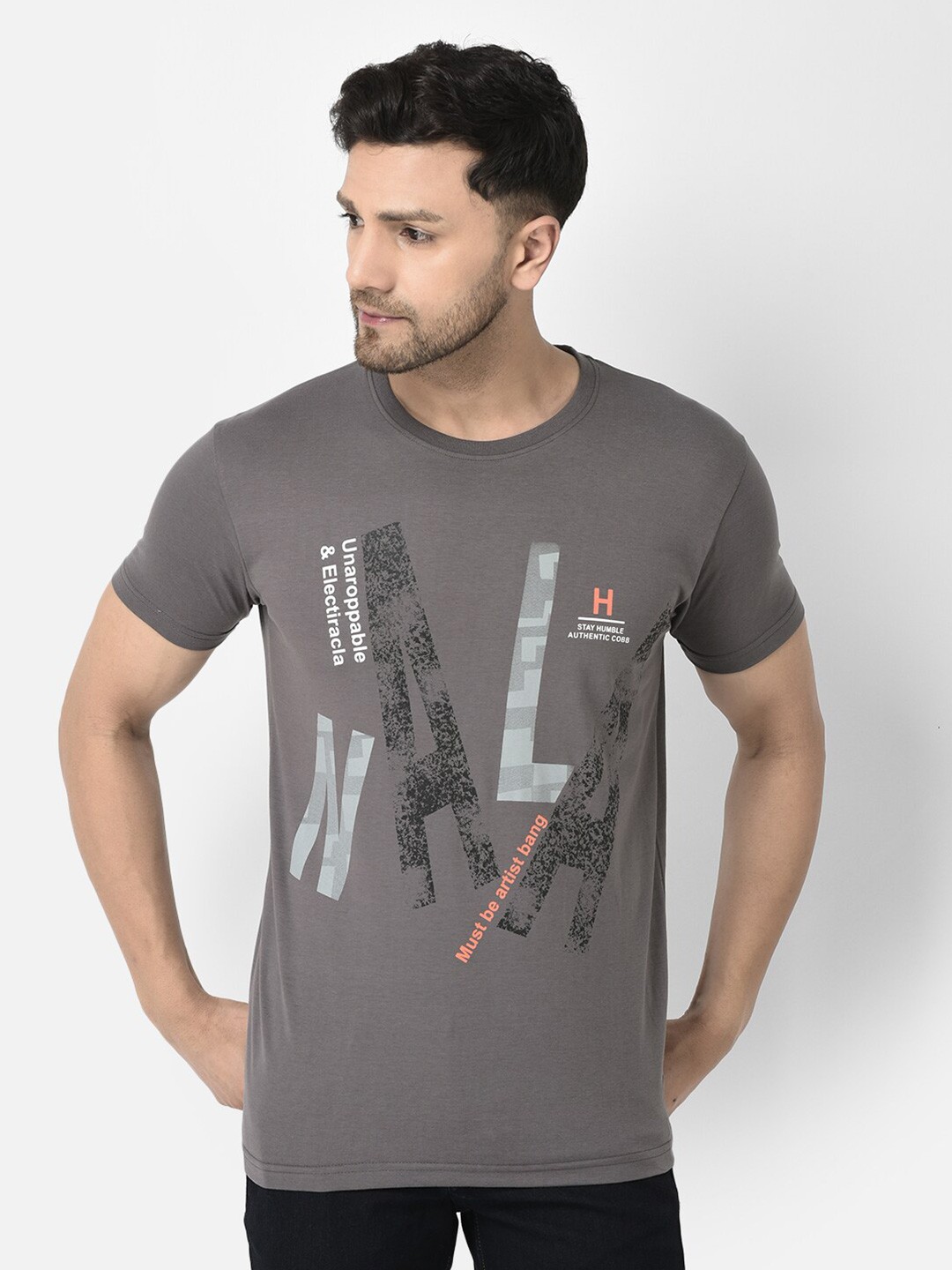 

COBB Typography Printed Short Sleeves Cotton T-shirt, Grey