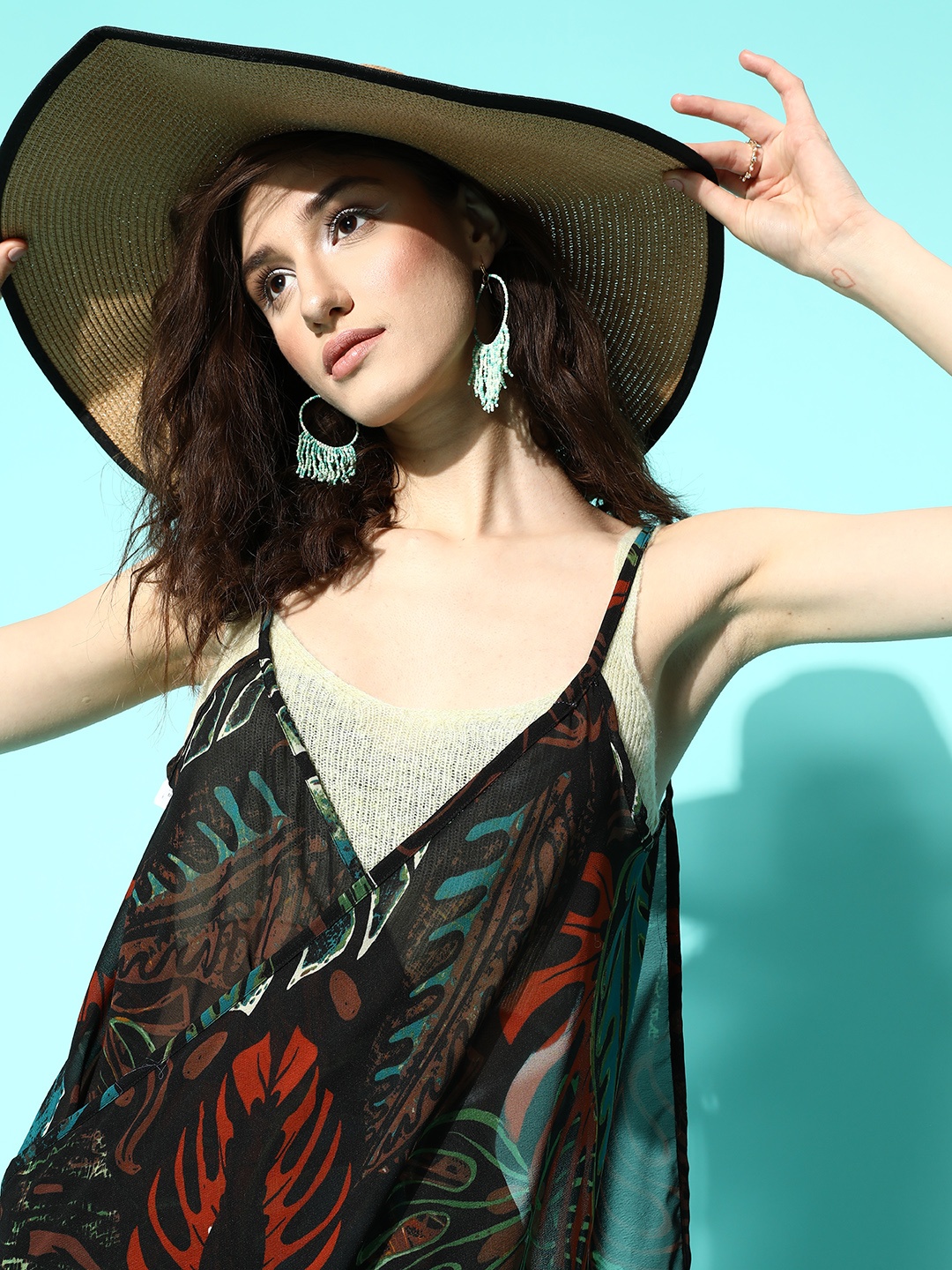 

Secret Wish Black Tropical Print Swimwear Cover Up Sarong