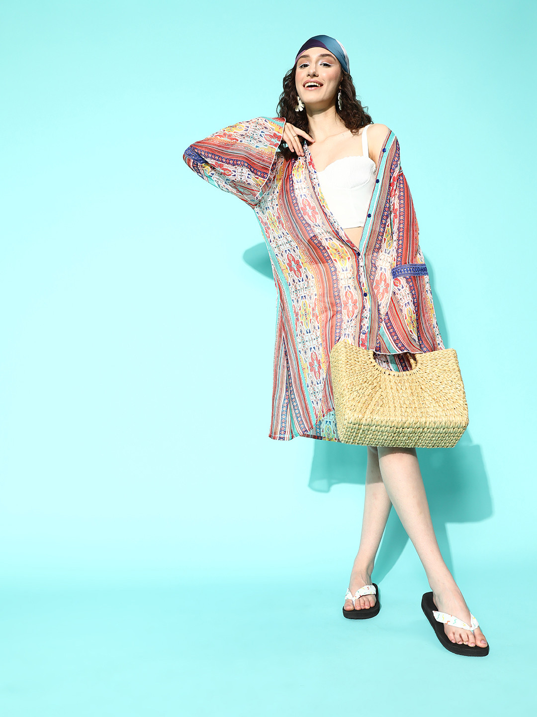 

Secret Wish Multicoloured Geometric Printed Swimwear Cover Up Dress, Multi