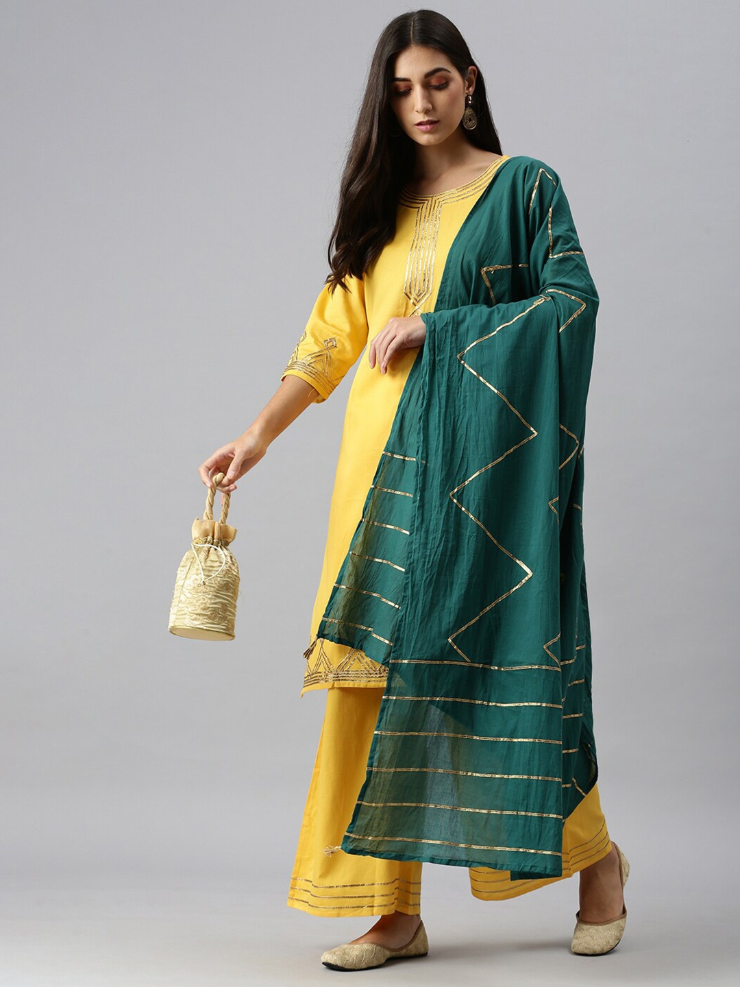 

SHOWOFF Gotta Patti Kurta with Palazzos & Dupatta, Yellow