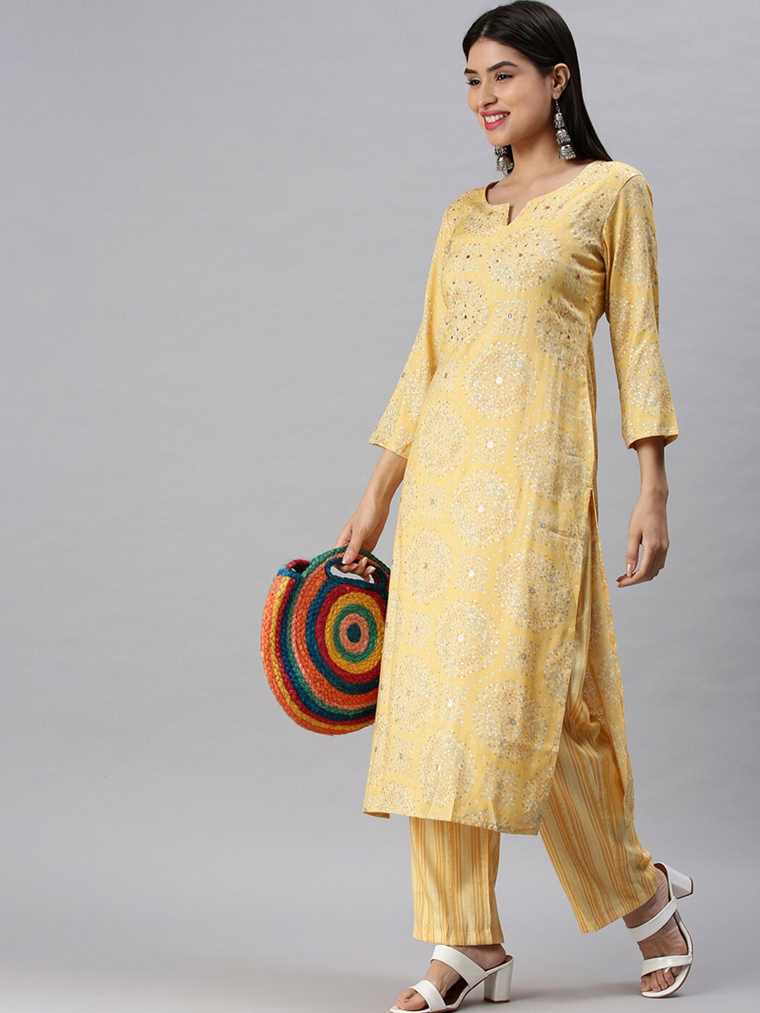 

SHOWOFF Bandhani Printed Sequinned Kurta with Trousers, Yellow