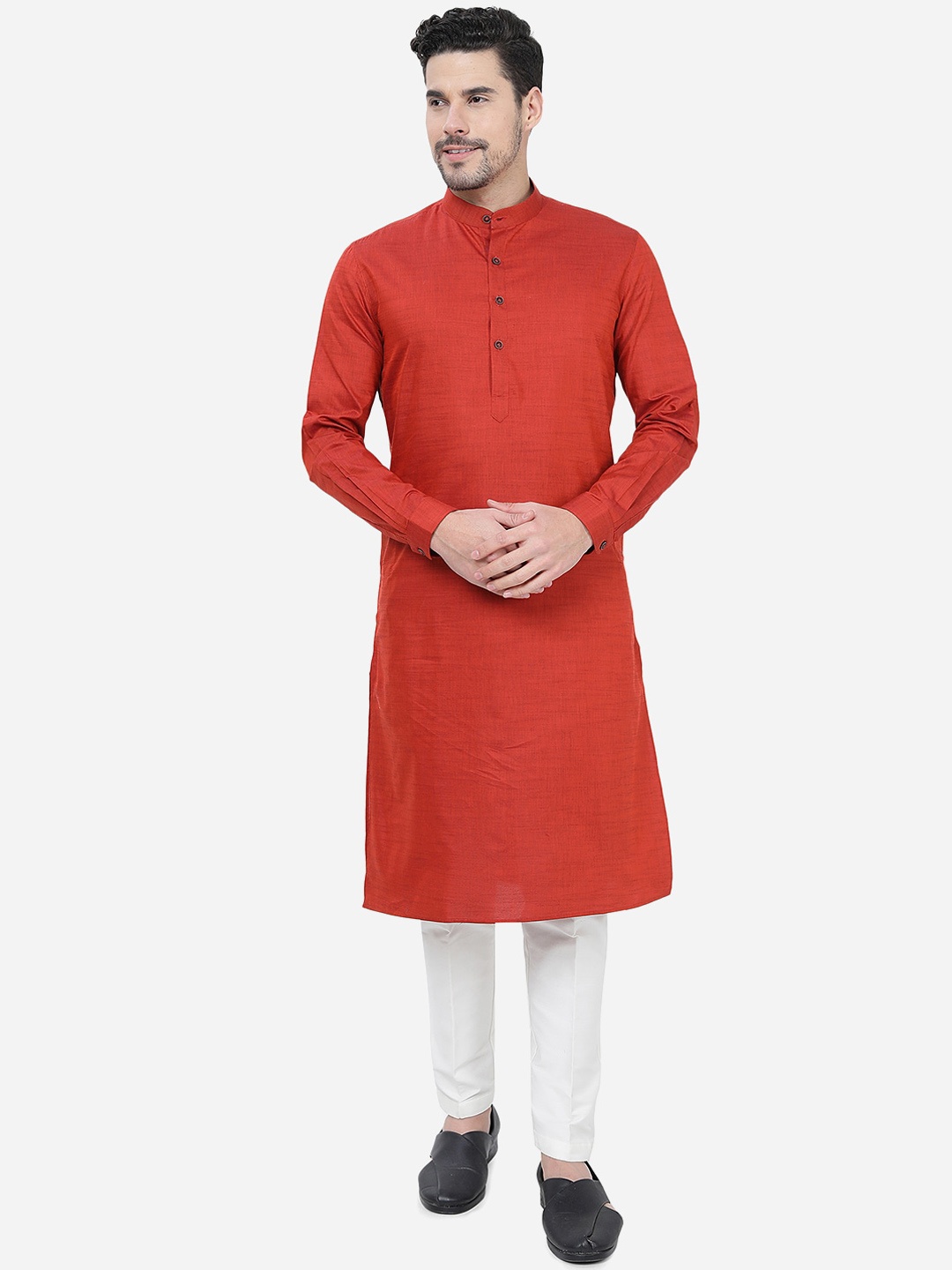 

Modi Kurta Mandarin Collar Pure Cotton Straight Kurta, Red