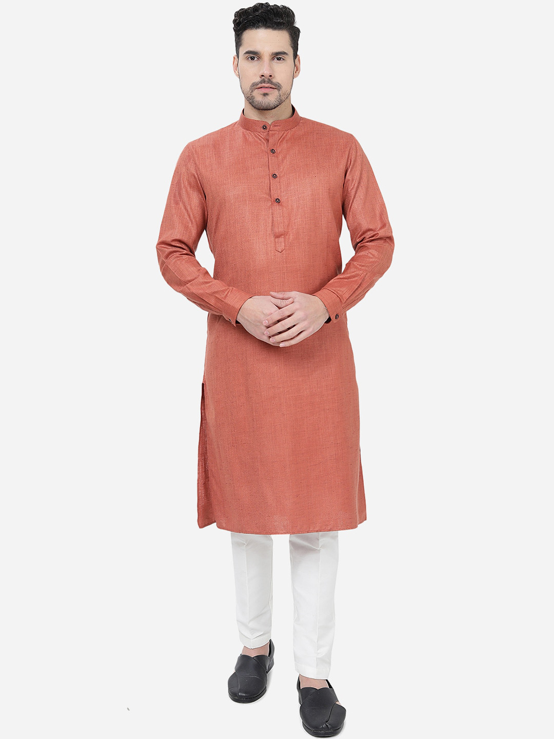 

Modi Kurta Woven Design Mandarin Collar Pure Collar Kurtas, Orange