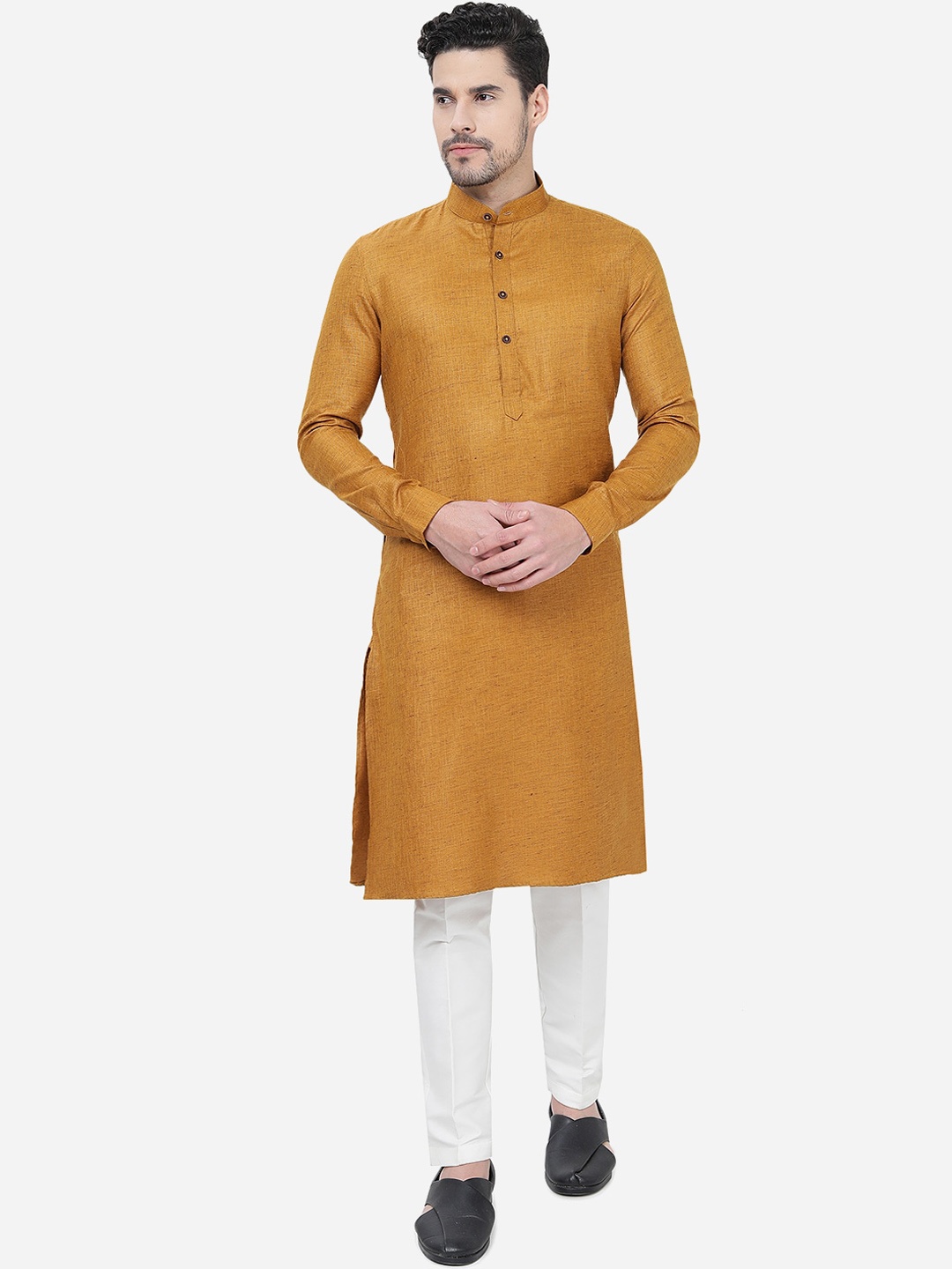

Modi Kurta Mandarin Collar Pure Cotton Kurtas, Yellow
