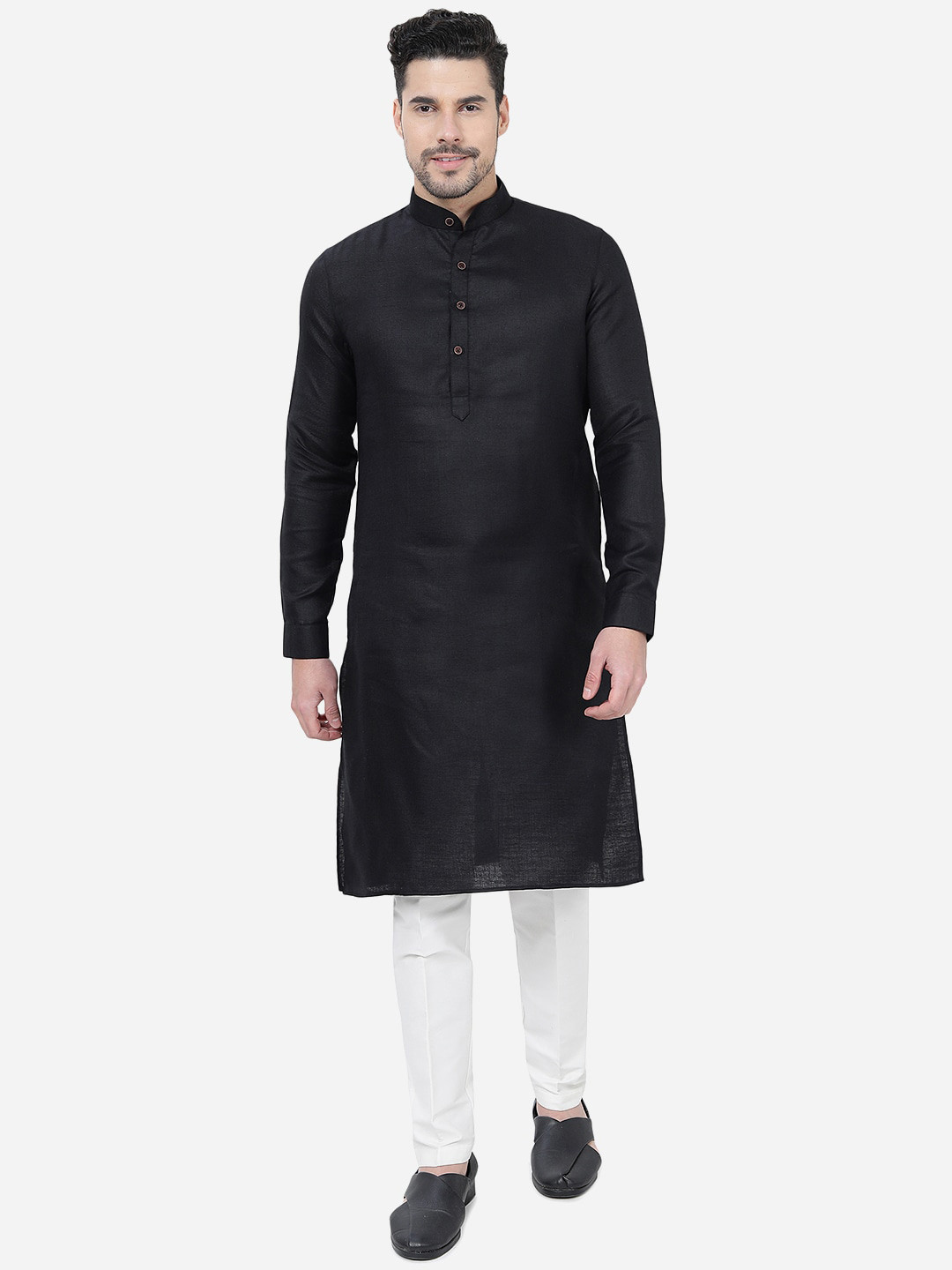 

Modi Kurta Mandarin Collar Cotton Straight Regular Kurta, Black