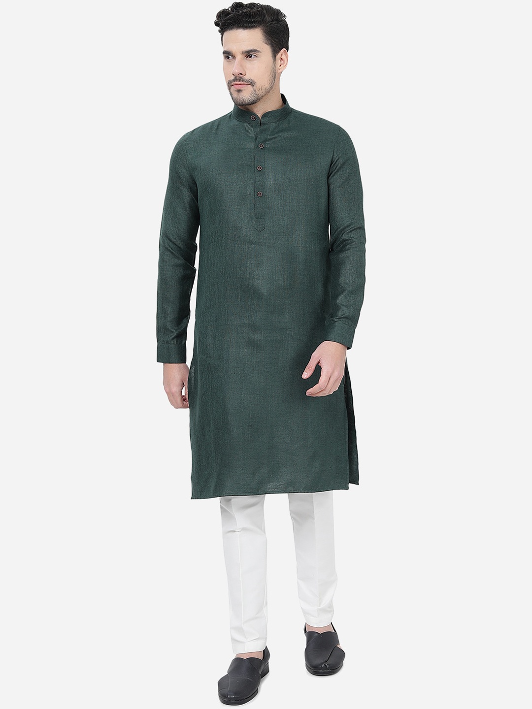 

Modi Kurta Mandarin Collar Regular Fit Cotton Kurta, Green