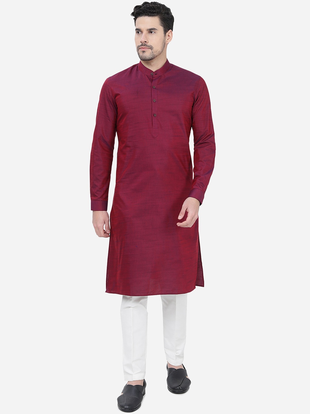 

Modi Kurta Woven Design Mandarin Collar Pure Cotton Kurtas, Maroon