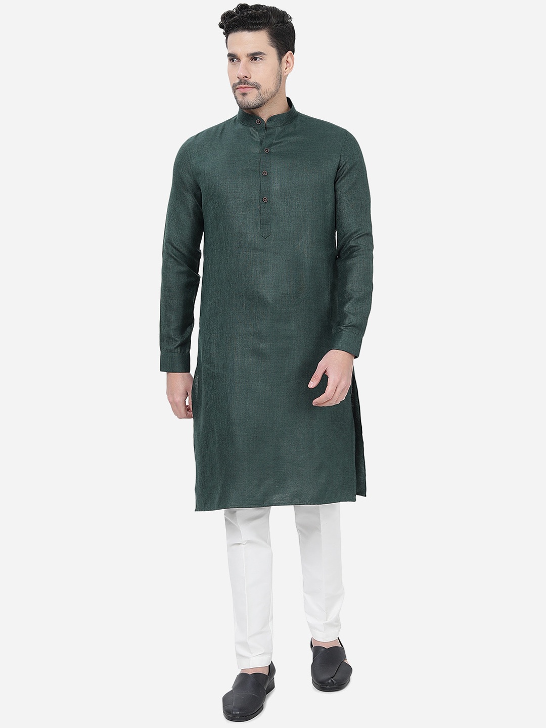 

Modi Kurta Mandarin Collar Regular Fit Cotton Kurta, Green